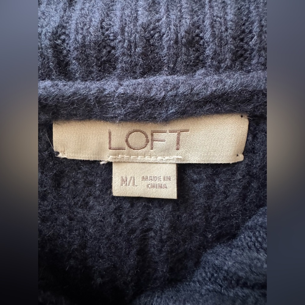 LOFT women's turtleneck poncho sweater with button details - Picture 7 of 8